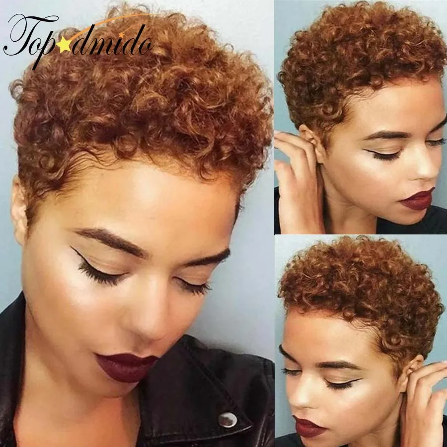 Topodmido Brown Color Short Curly Hair Wigs for Woman Short Brazilian Hair Lace Wig with Curly Baby Hair 13x4x4 Lace Wig Glueles