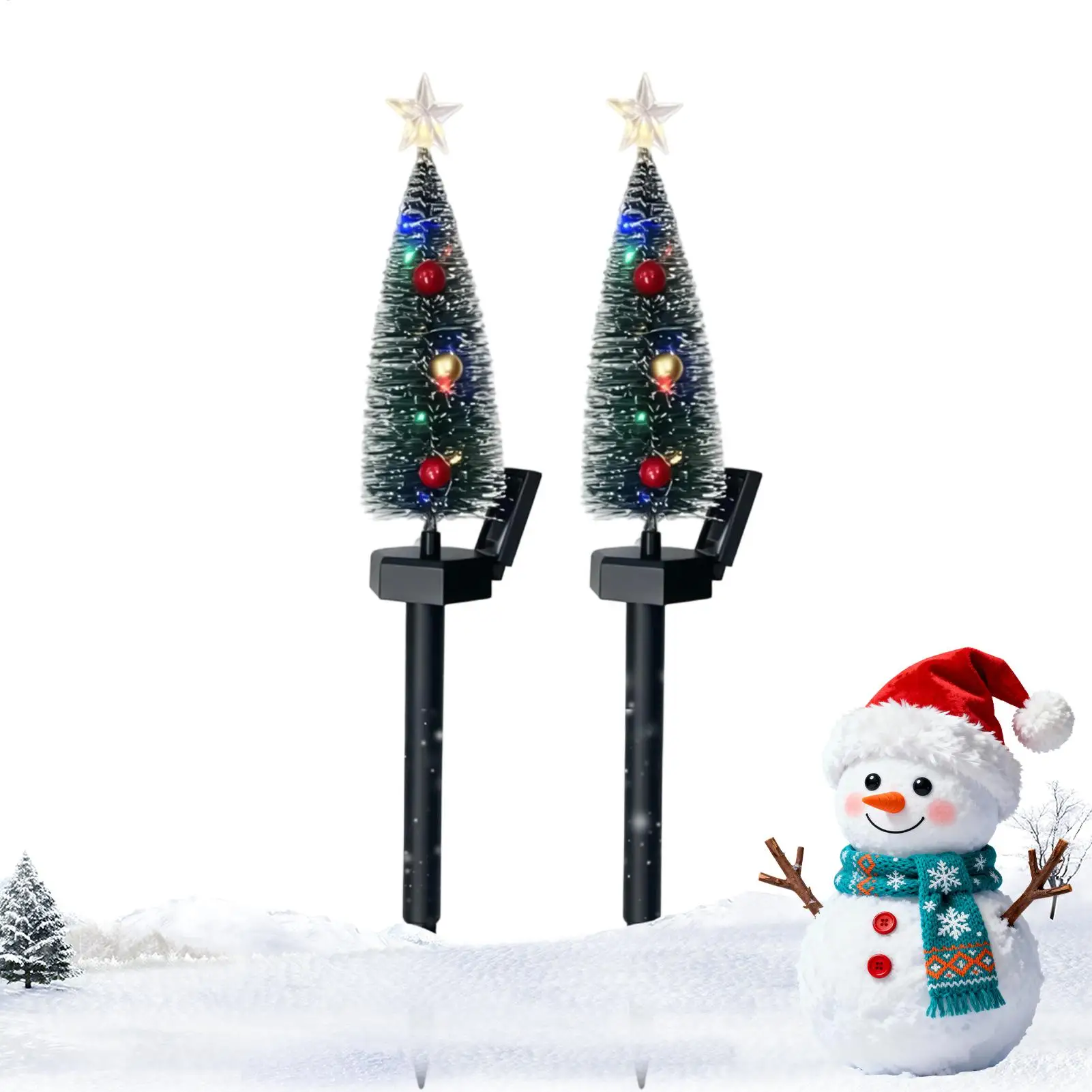 Solar Powered Christmas Lights 2 Pieces Acrylic LED Tree Garden Stakes Solar Christmas Lights Outdoor Waterproof for Pathway