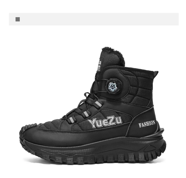 Ein Paar Herren-Wanderstiefel für Herbst und Winter, mit Fleece gefüttert, warm, stilvoll und vielseitig, hohe Schuhe in großen Größen, geeignet für Herbst- und Winteraktivitäten im Freien, Freizeit-Sportbekleidung. – Detail 23