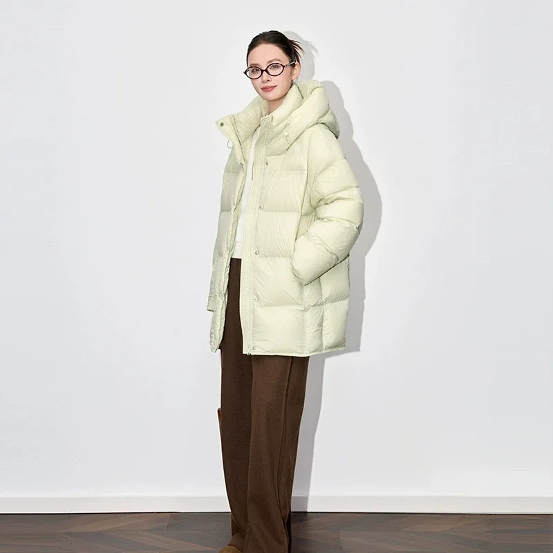 2025 Winter New 90 White Goose Down Hooded Jacket Women's Fashion Loose Cloud Puff fluffy Down Coats Lady Thick Parker Overcoat