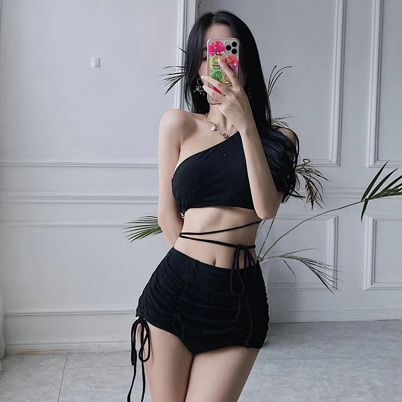 韓国のセクシーなストラップレスストラップレスビキニ水着女性のための夏の小さな胸ハイウエストカバー腹