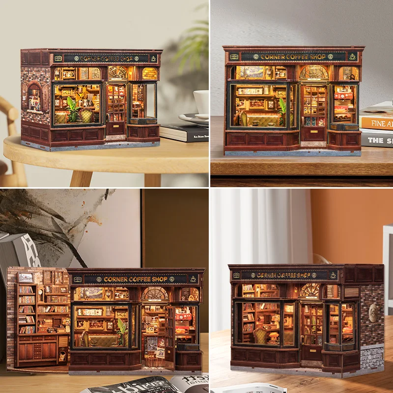 CUTEBEE Book Nook Kit 3D DIY Dollhouse with LED Light Bookshelf Insert Street Shop Series Miniature Model For Home Party Decor