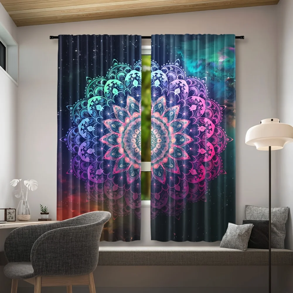 Boho Mandala Galaxy Curtains Cosmic Pattern Window Drapes Bohemian Chic Living Room Bedroom Home Decor Waterproof Filtration