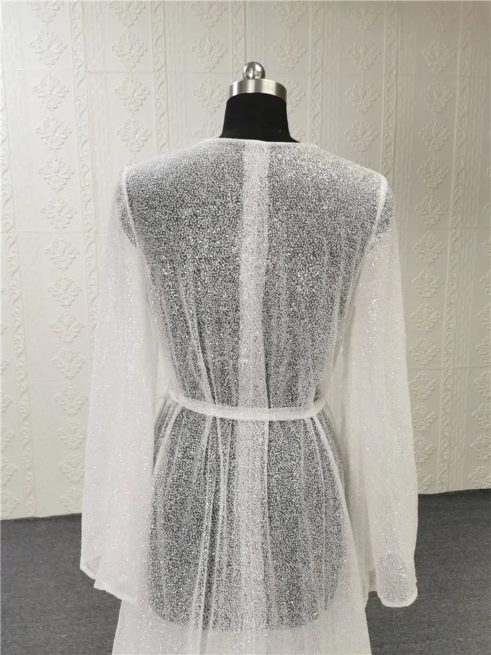 custom  size glitter bridal  robes long  sleeve puff sleeve  night  gowns for  wedding
