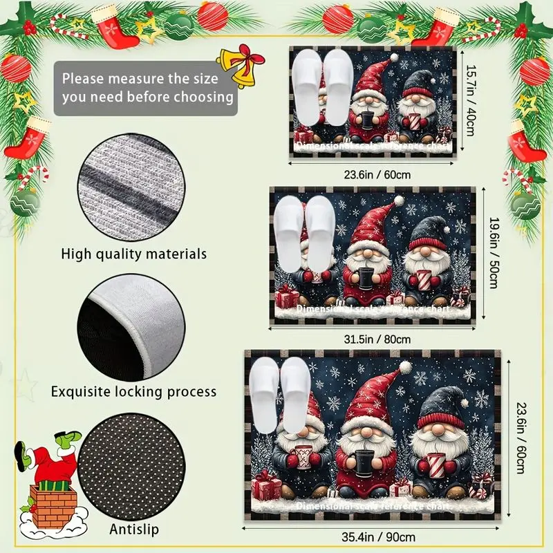 VIKAMA Christmas Door Mat Poinsettia Xmas Tree Print Welcome Rug Non Slip Absorbent For Entryway Front Door Indoor Outdoor Decor