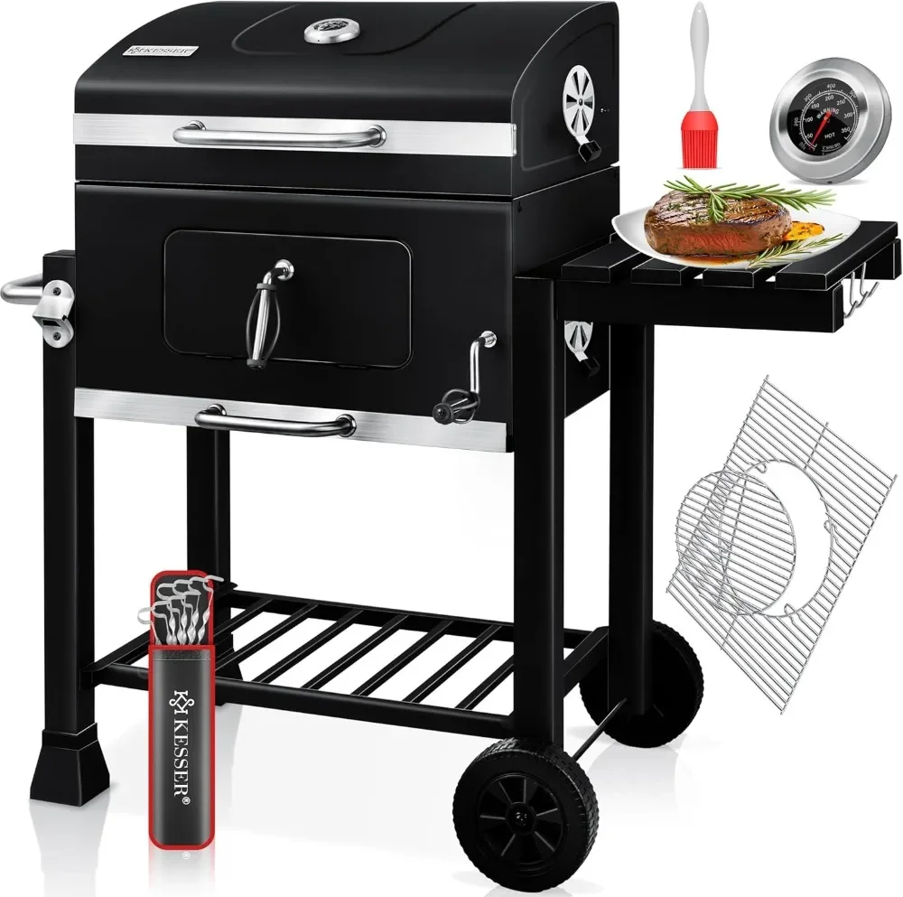KESSER ® Carbón mit Grill und Staffel, Edelstahl, Edelstahl für Acero | Barbacoa und Termómetro Carbón Grande BB