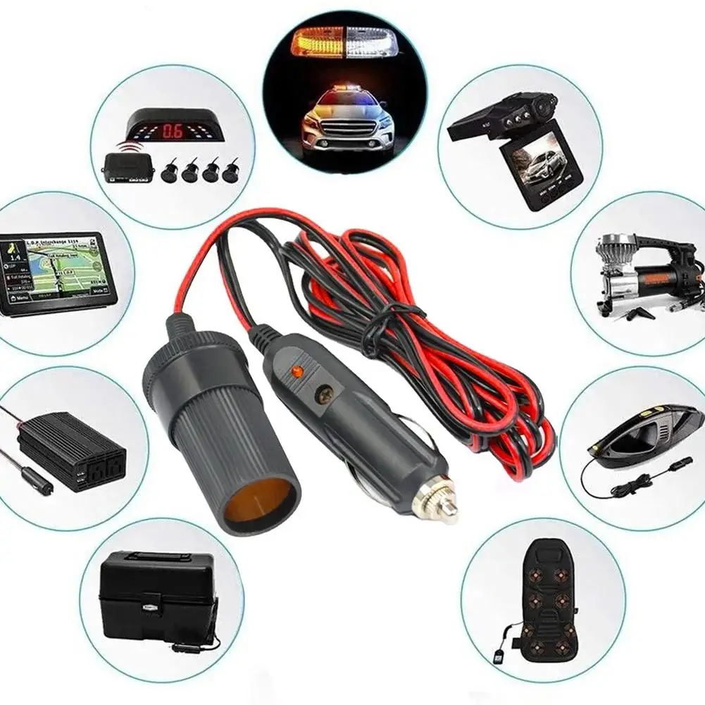 12V/24V Car Cigarette Lighter Extension Cord Heavy Duty Auto DC Power Plug Connector For Tire Inflators Cleaners & Adapter B3L0