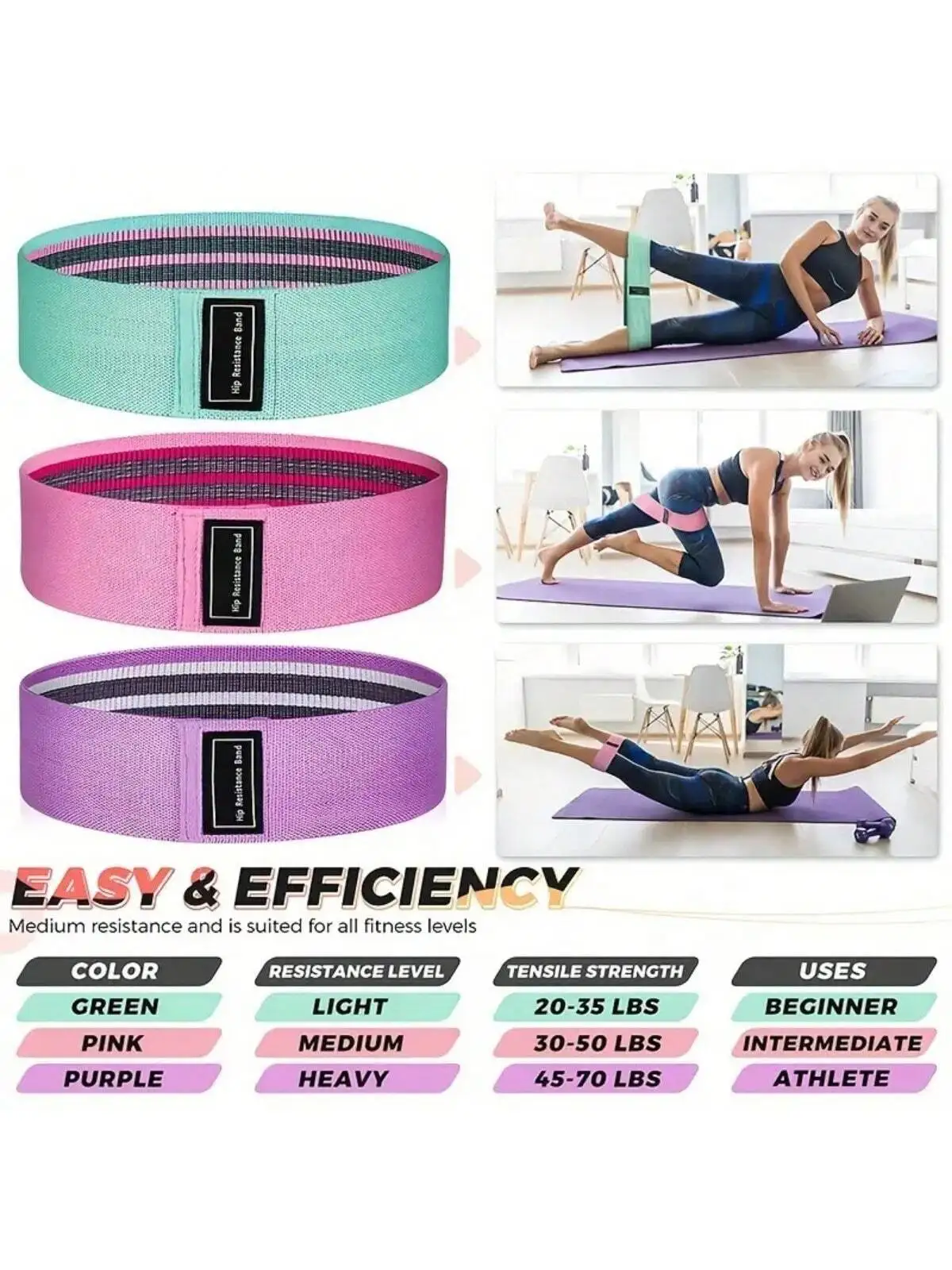 3pcs Fabric Resistance Hip Booty Bands Glute Thigh Elastic Workout Bands Squat Circle Stretch Fitness Strips Loops Yoga Gym