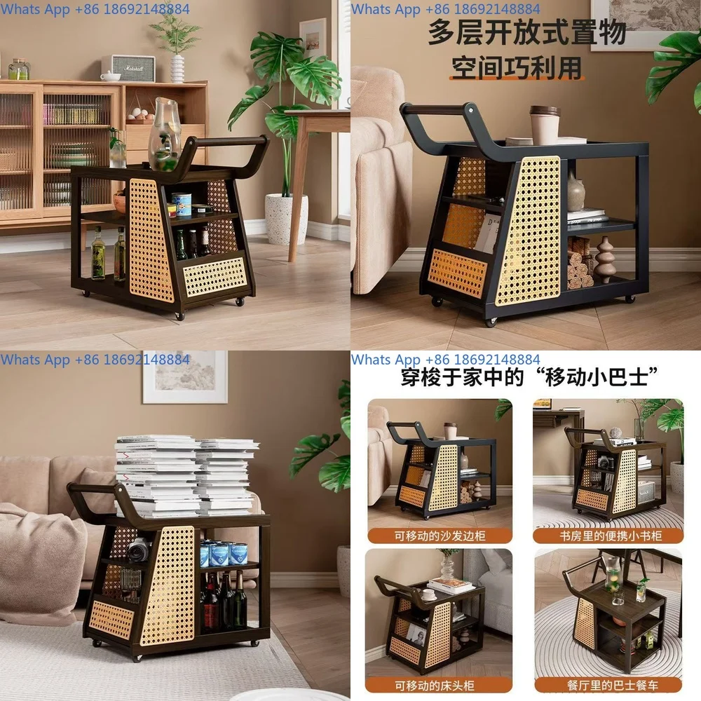 

Modern Side Table for Living Room Mobile Cart with Storage Shelves Multi Functional Rolling Trolley for Sofa Side Cabinet