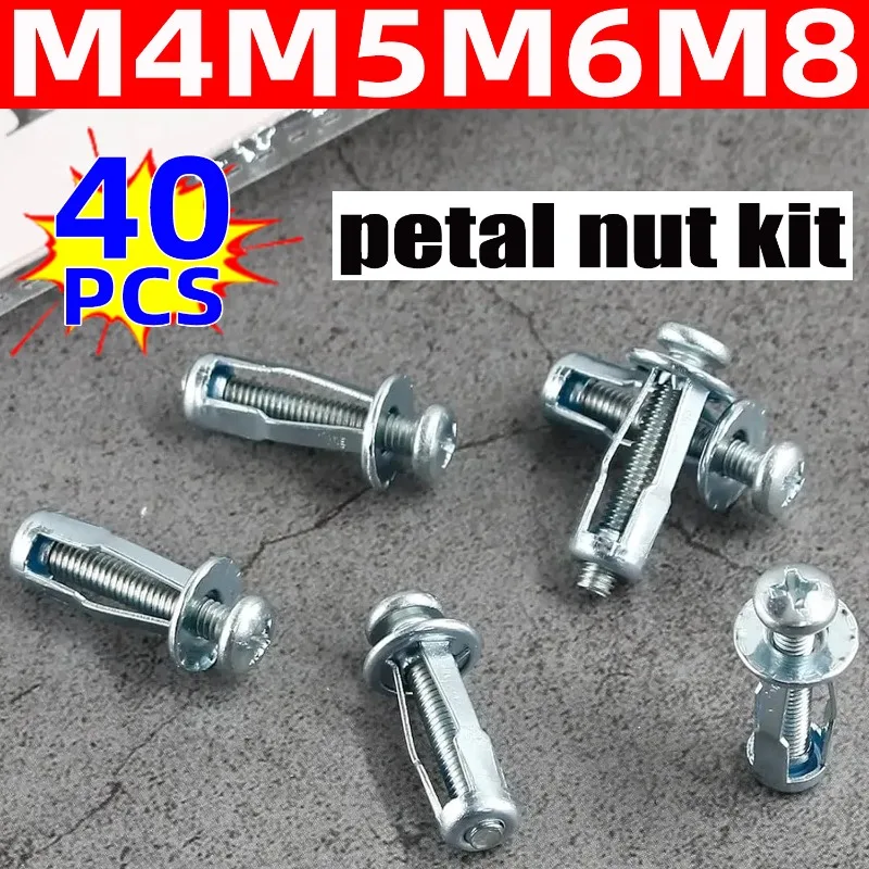 

40-4pcs Petal Rivet Lock Nuts with Screw for Fixed License Plate Car Screw Iron Skin M4 M5 M6 M8Metal Jack Nuts Auto Accessories