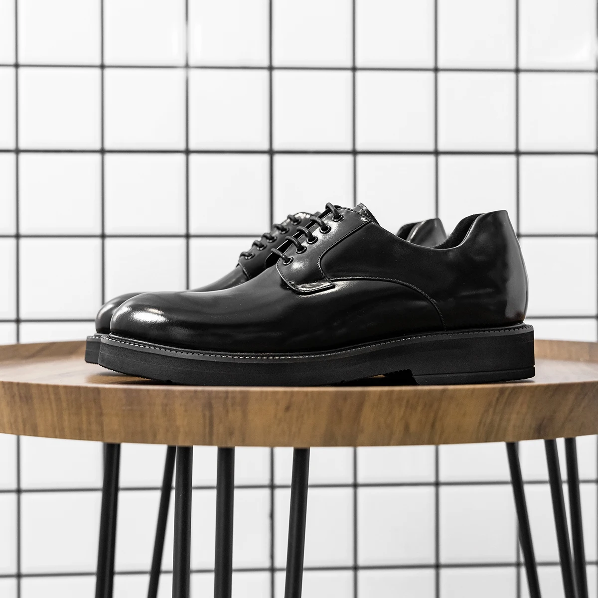 Handmade Genuine Leather Shoe New Brogue Carved Business Dress Footwear Mens Black Casual Increase British Lace-Up Derby Shoes