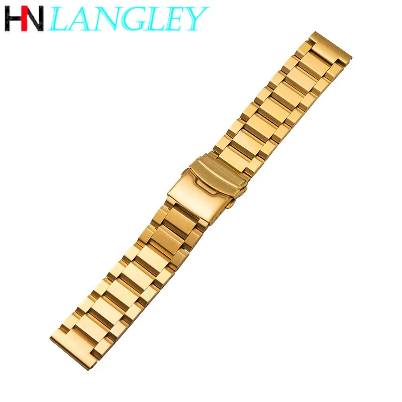 18/19/20/21/22/23/24/25 Mm Watch Band Strap Three Beads Stainless Steel Solid Belt Side Press Folding Buckle Watch Men Strap