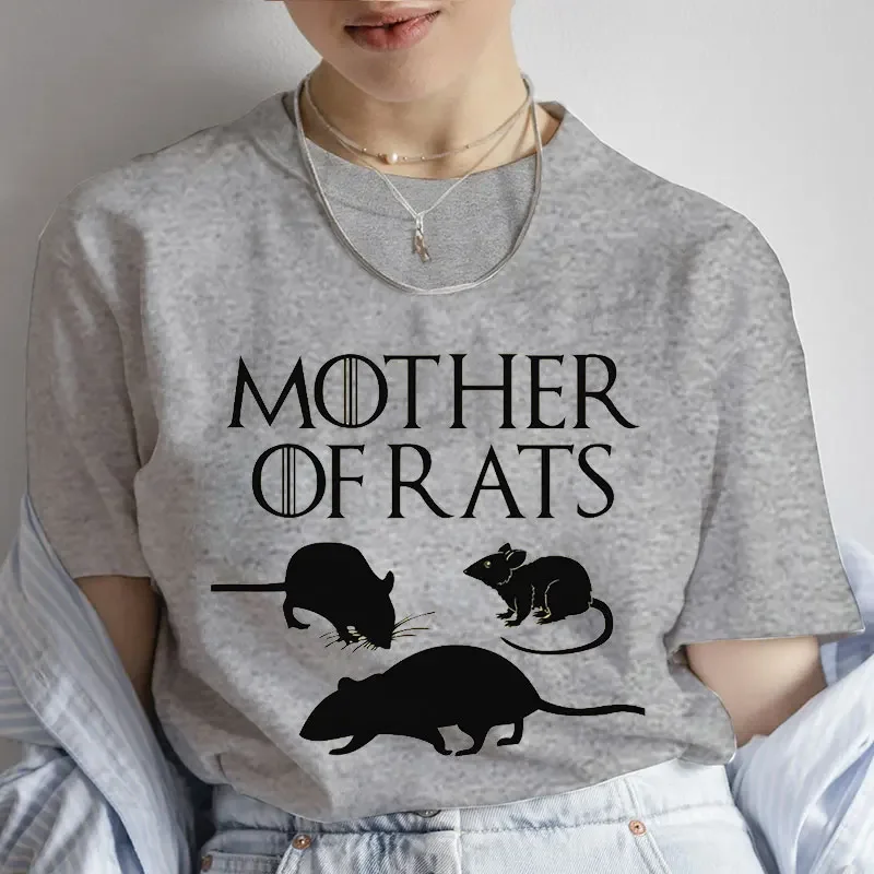 Fashion T Shirt Mother of Rats Rat Lovers Print T-shirt Women Round Neck Casual Loose Funny Tshirt Elegant Short Sleeve Y2k Tops