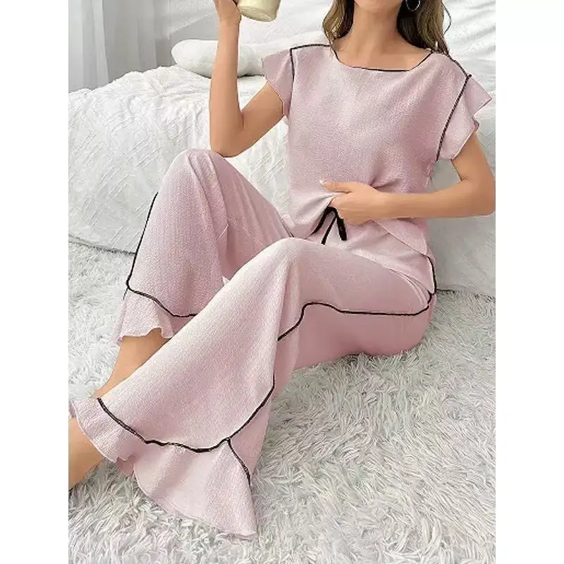 

Comfortable round Neck Sleepwear Set for Women Spring Summer New Style High Sensation Patchwork Contrast Color Home Clothes