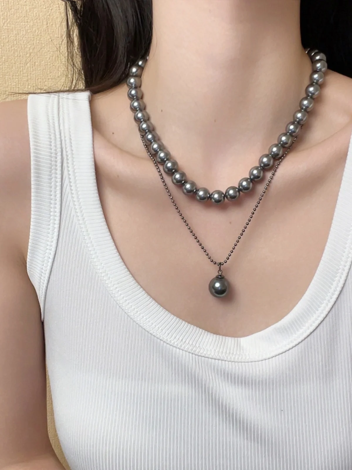 

Nicole Same Style Tahiti Black Pearl Necklace Women Luxury Chic Collarbone Chain Elegant Sweater Chain Necklace