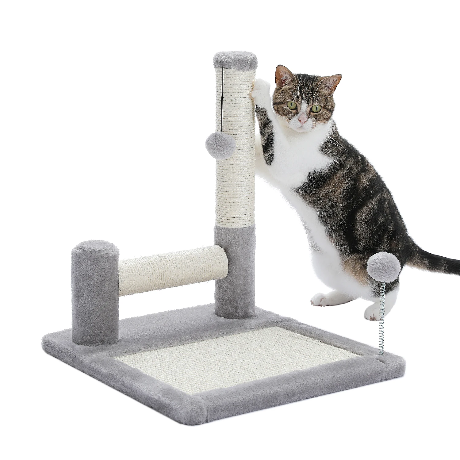 Cat Scratching Post Pad, Featuring with 2 Sisal-Covered Scratching Posts and Large Bottom Pad with Play Ball Great for Kittens