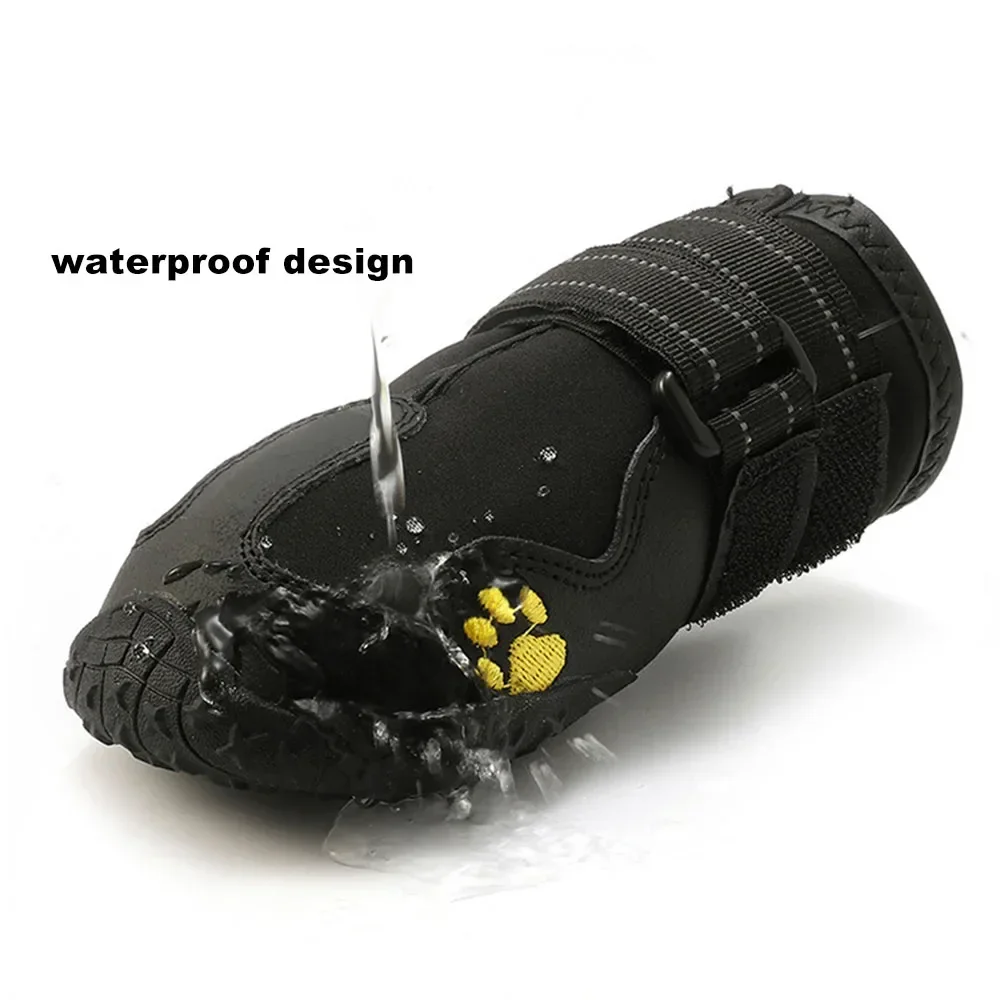 4pcs/set Pet Dog Shoes Reflective Waterproof Dog Boots Warm Snow Rain Pet Booties Anti-slip Socks Footwear For Medium Large Dogs