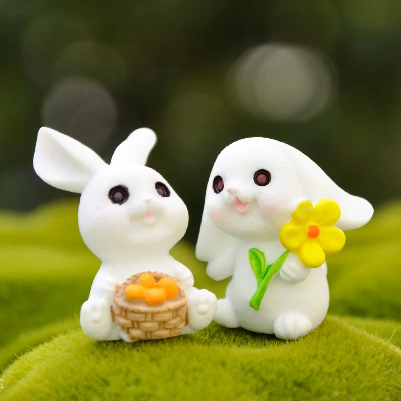 Sculptures and Figurines Miniature Cute Animal Rabbits Micro Landscape Ornaments For Decoration Home Room Decor Accessories