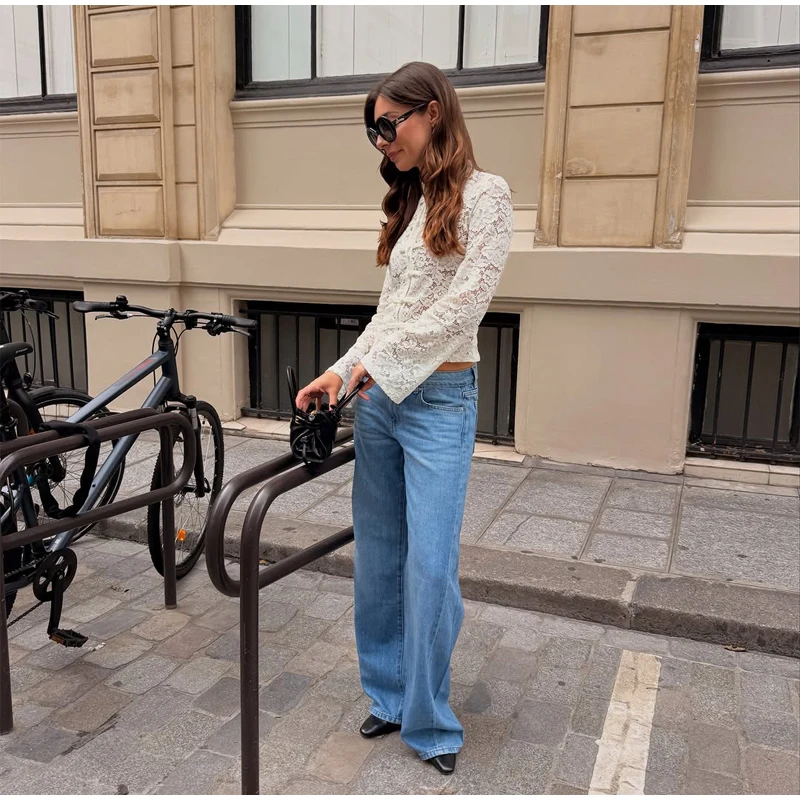 Lace-spliced Transparent Top Chinese Style Traditional Frog Button Flare Long Sleeve Short Blouse 2026 Lady Elegant Party Tops