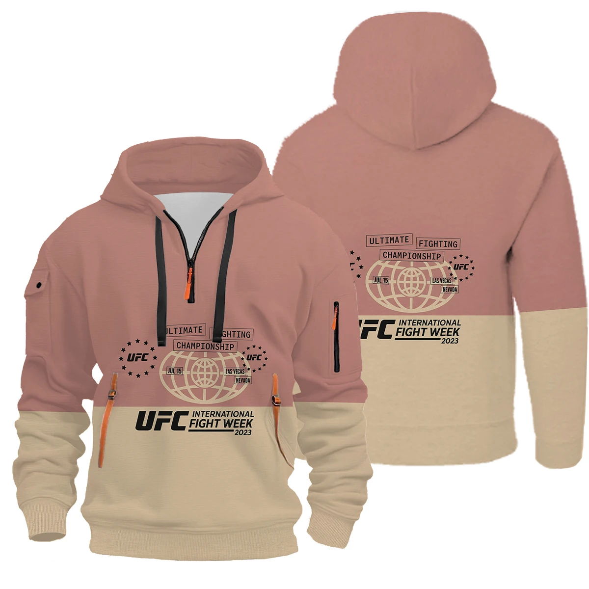 سويت شيرت UFC عالي الجودة بسحاب عالي التحمل للرجال مع بطانة من الصوف وسترة بغطاء للرأس، متعدد الاستخدامات في الخريف والشتاء