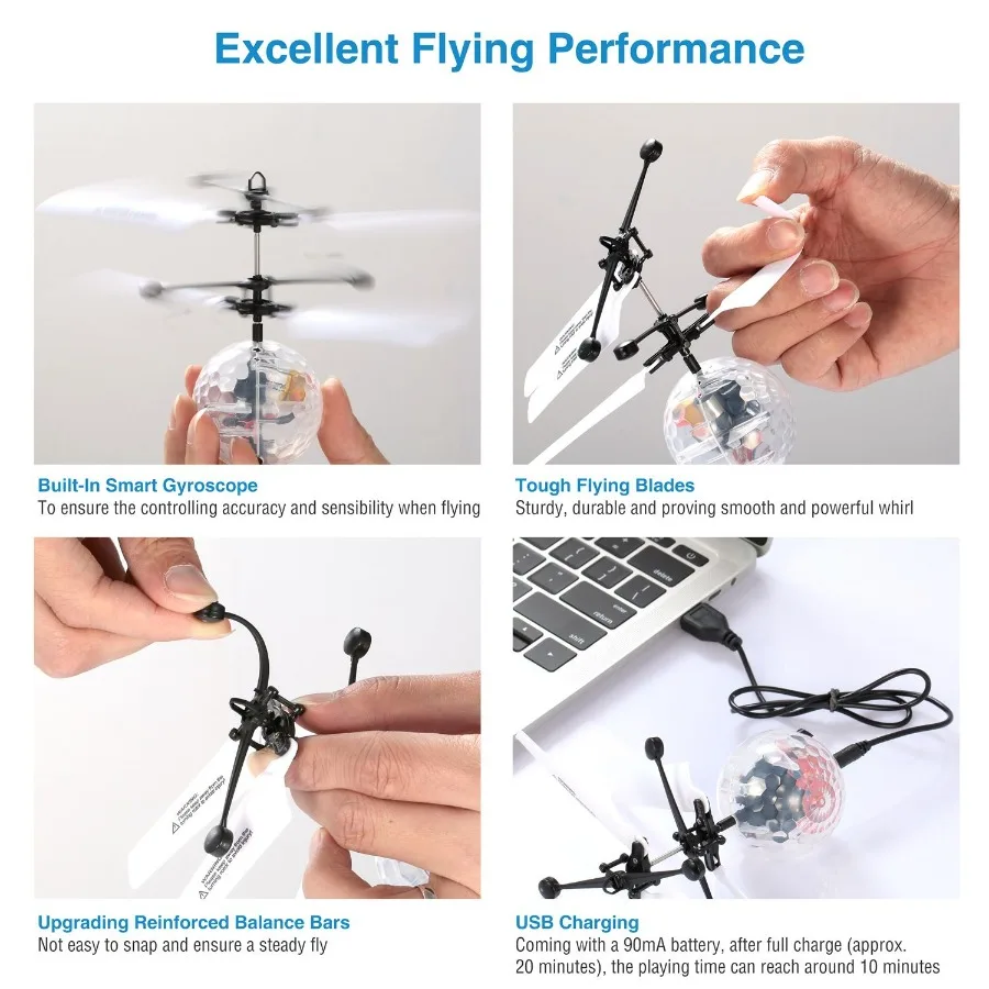 RC Bolas Voadoras Elétricas Indução Infravermelha Drone Helicóptero Bola LED Brinquedo Voador de Luz