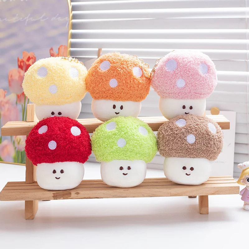 Kawaii Colorful Mini Mushrooms Plush Toys Cute Smile Mushroom Pendant Cuddly Decor For Keys Bag Car Cell Phone Gift For Girls