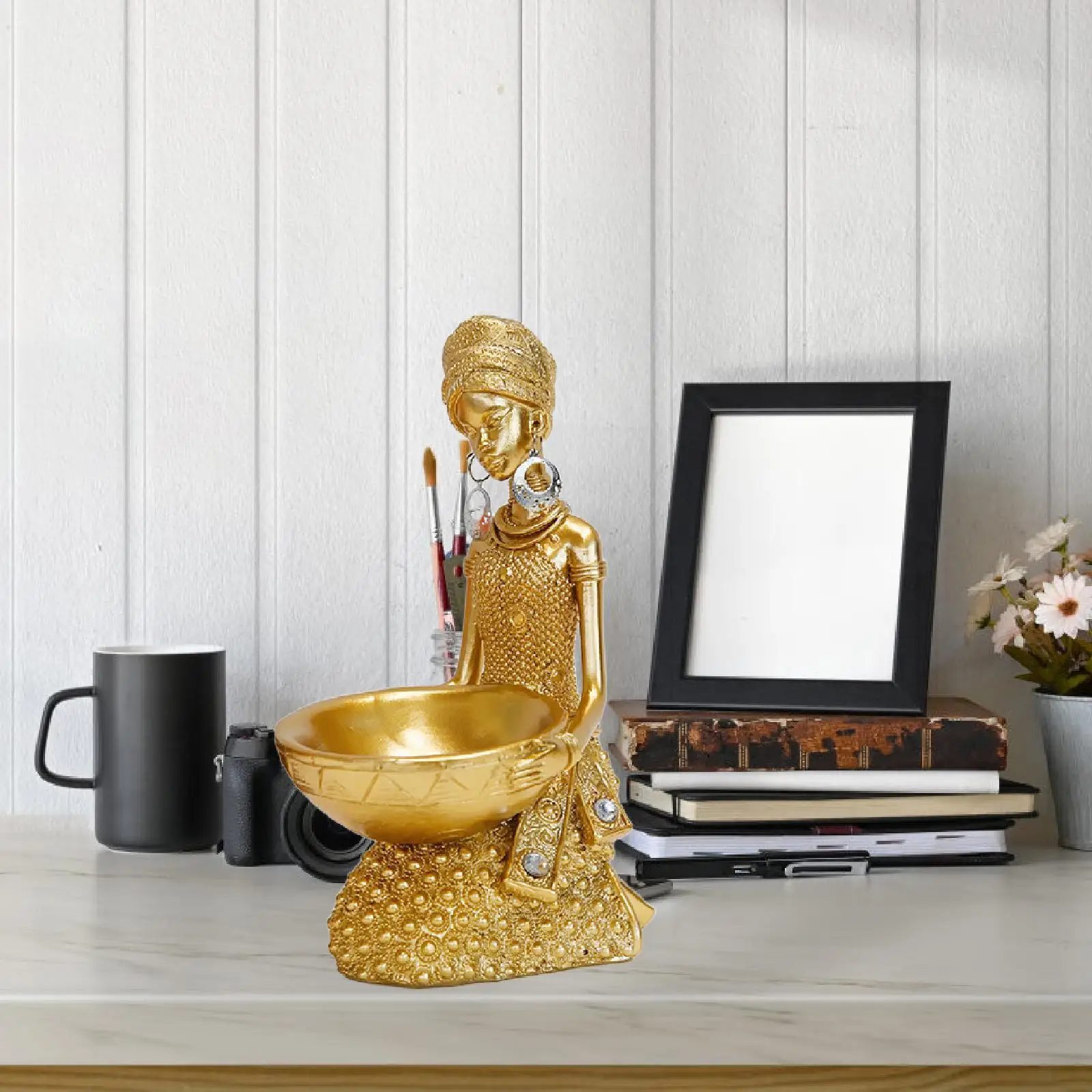 African Women Statue Desktop Ornament Resin Table Centerpiece Collectible African Art Sculpture for Bookshelf Shelf Entrance