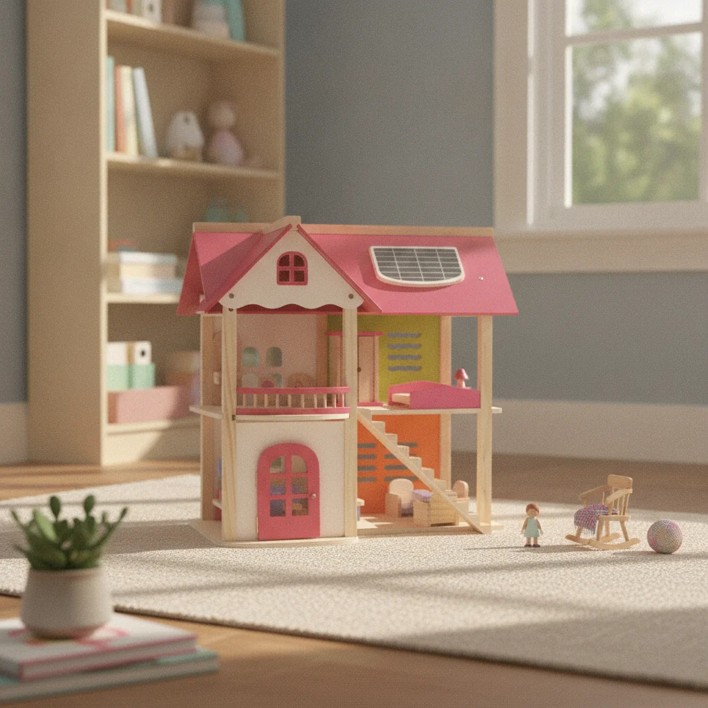 Wooden Dollhouse Peaked Roof Open-Frame Dollhouse Kids Toy Window Cutouts for Children