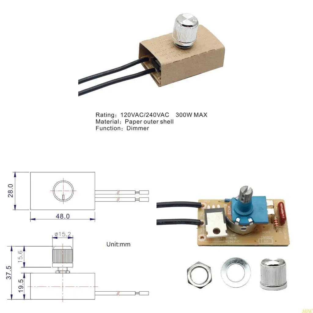 A0NC LED Dimmer Knob Controller 120V/240VAC Mini Rotary Switch Easy to Install