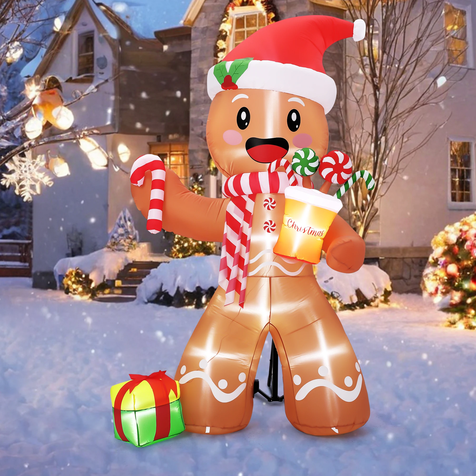 8FT Inflatable Gingerbread Man Christmas Yard Decoration with Built-in LED Lights – Blow Up Outdoor Holiday Decor for Garden, Lawn, Indoor & Outdoor Xmas Party