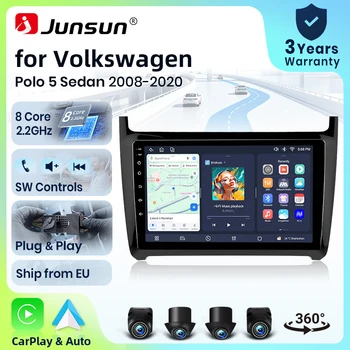 Radio para Auto Junsun de 8 Núcleos con 4G WiFi para VW POLO 5 Sedán 2008 2009 2010 - 2020, Pantalla IPS, CarPlay, Android Auto, GPS, Navegador, Estéreo, SWC, BT, FM, AM, RDS, DSP, 2Din, Mirror Link, Reproductor Multimedia, Chat de Voz con IA, Cámara 360 Opcional, Actualización OTA, Unidad Principal 1