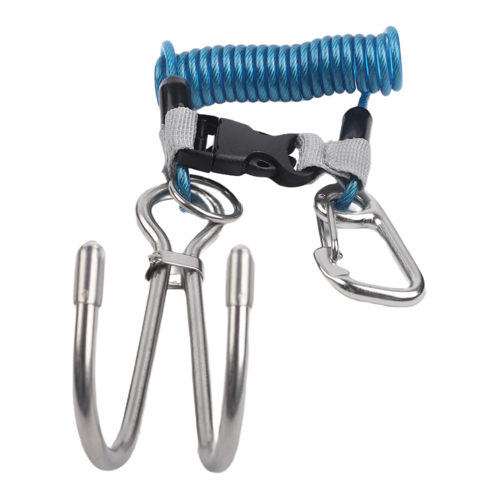 1 Pc Diving Safety Lanyard Stainless Steel Double-ended Reef Hook With Spring-loaded Anti-loss Rope Diving Accessories