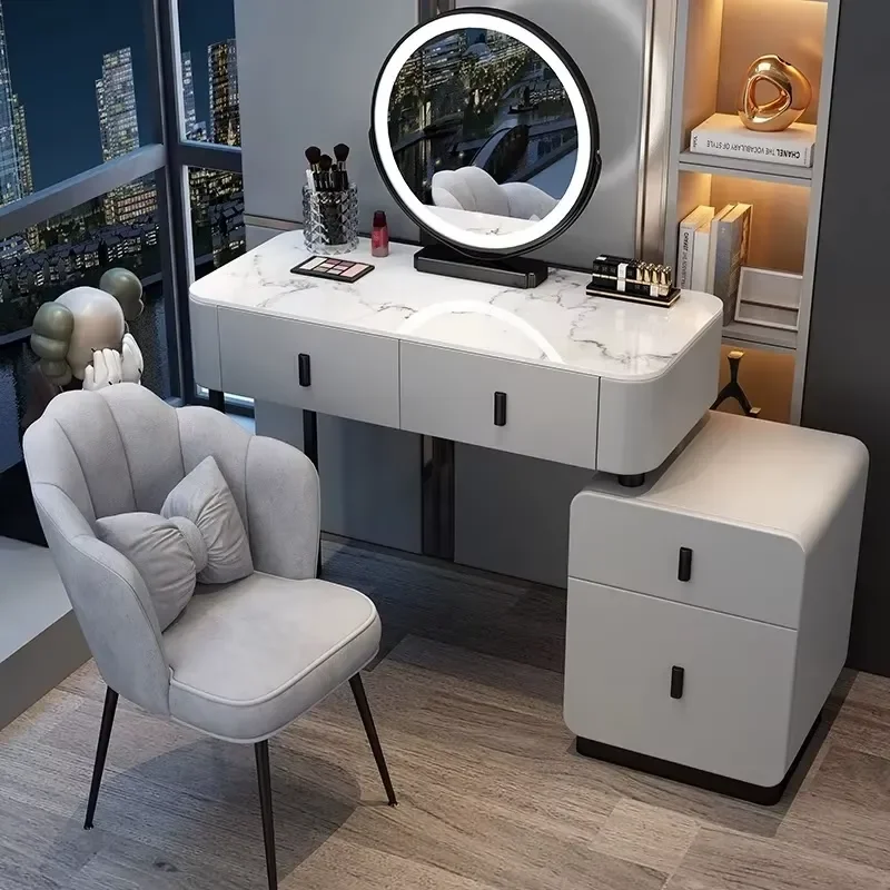 Modern Simple Multi-functional Princess Dressing Table Side Cabinet Vanity With Mirror Chair Smart Table