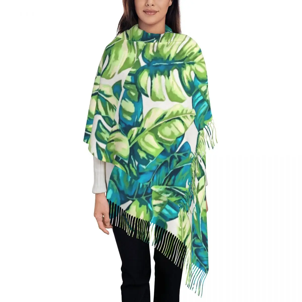 

Colorful Tropical Leaves Scarf Banana and Monstera Warm Soft Shawl Wraps Unisex Luxury 2024 Scarves Wraps Autumn Design Bufanda