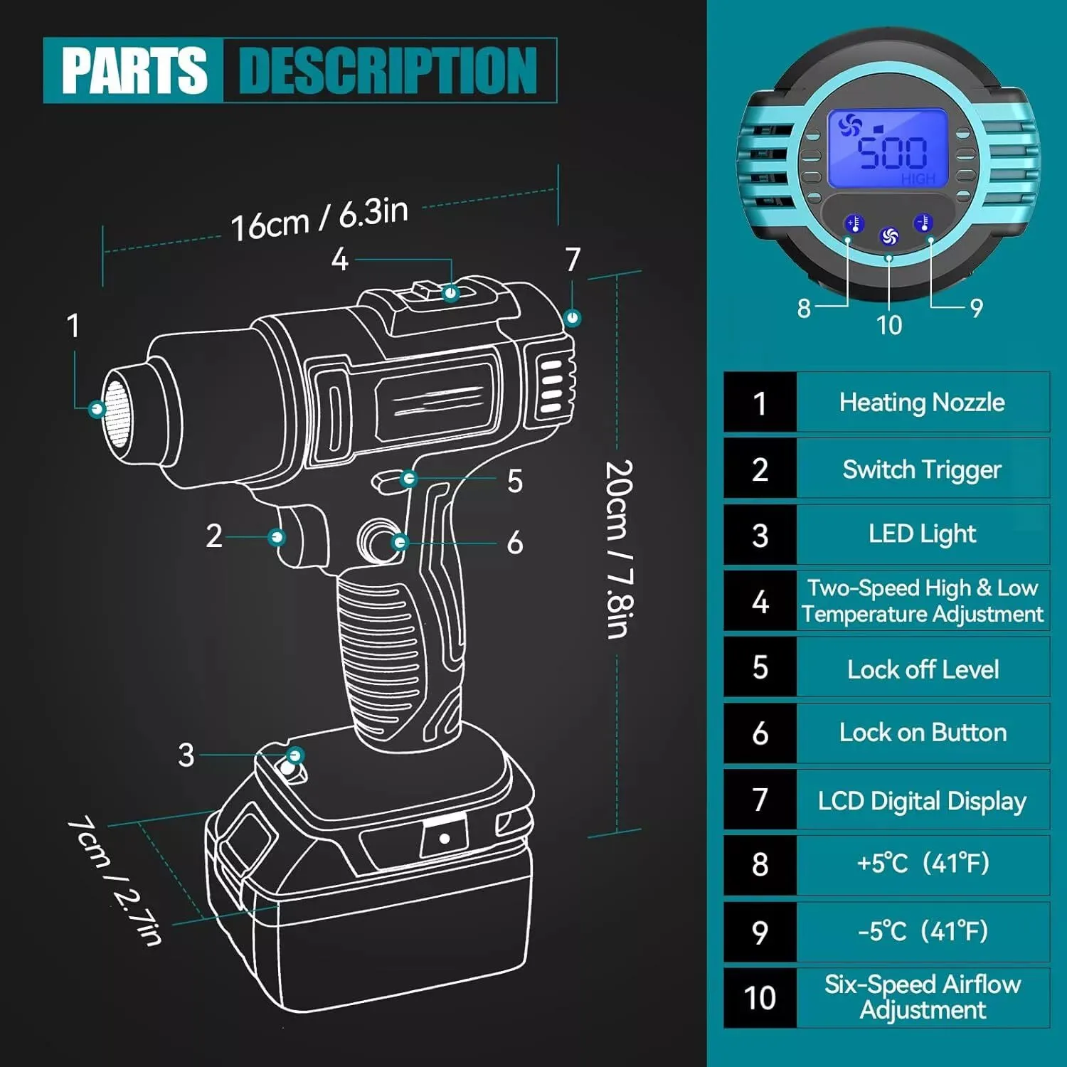 for Makita bl1830 Cordless Heat Gun Air Dryer For Soldering Max 550°C Shrink Film Wireless Rechargeable Hot Air Baking Gun Tools