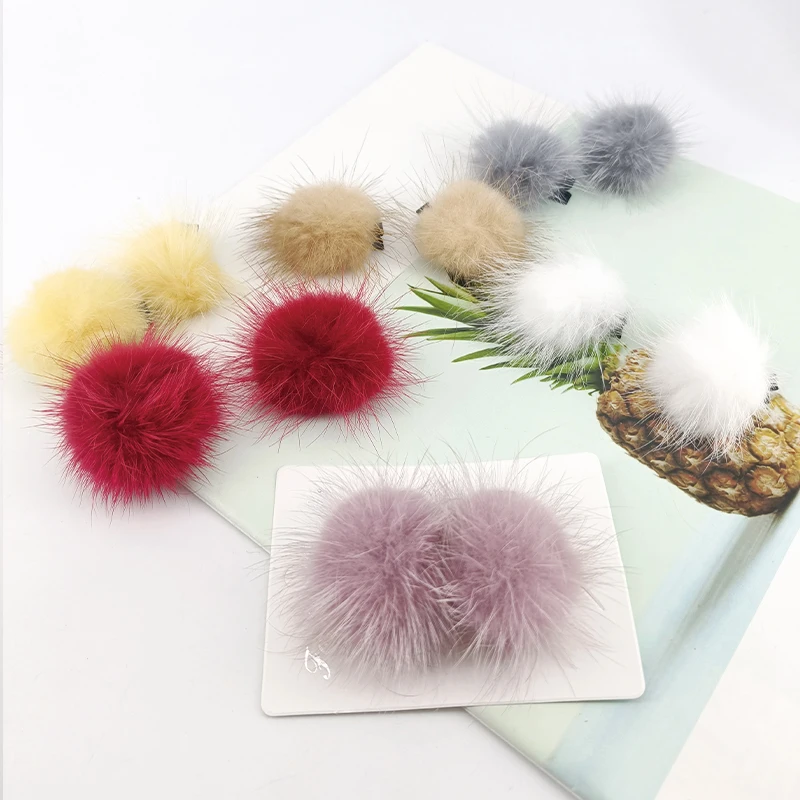 2 PCS 4 cm Nerz BallSweet Frauen Bunte Junge Netizen Einfache Y2k Mädchen Solide Nette Plüsch Zubehör Pony Haarnadel haar Clips – Detail 7
