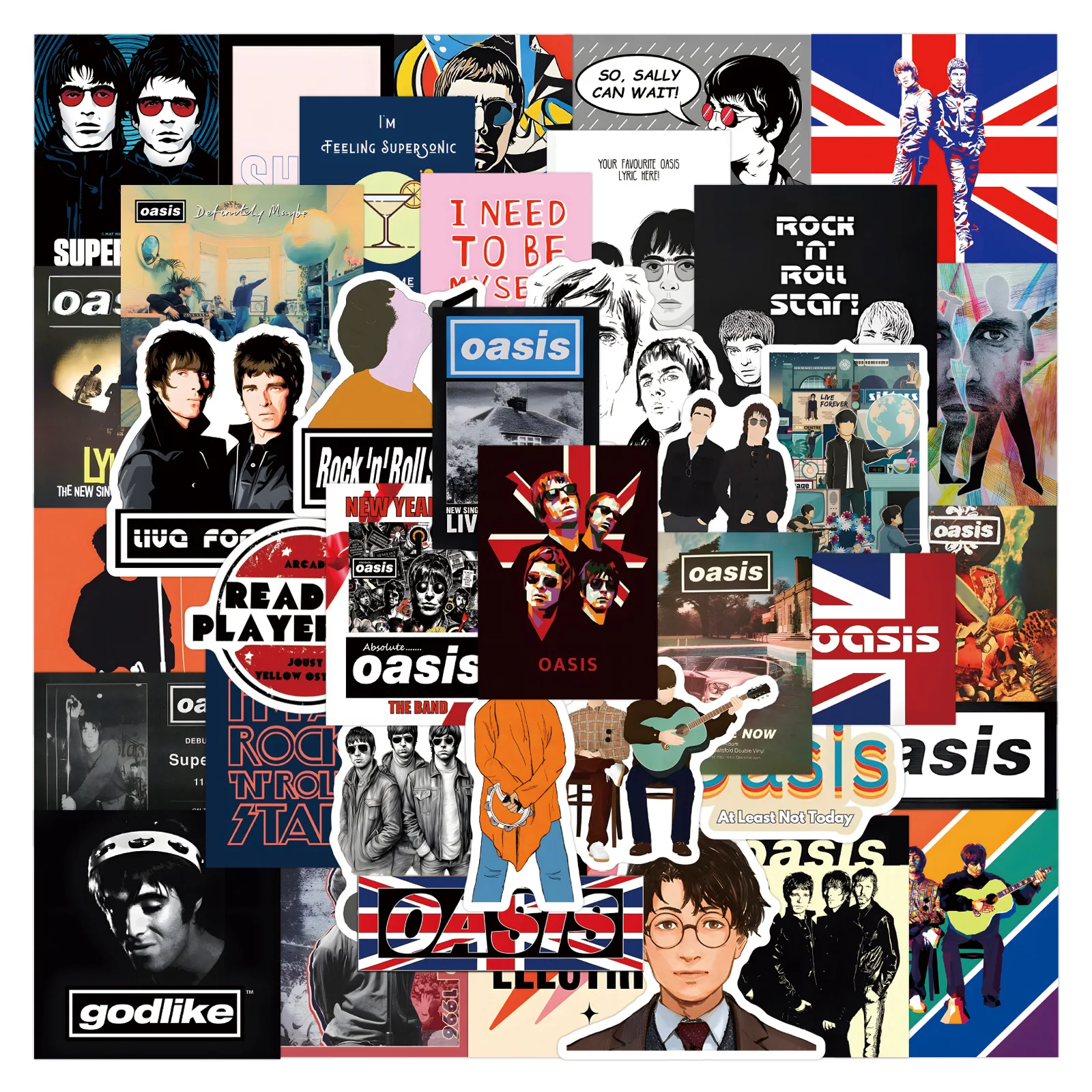 

10/50PCS British Rock Band Oasis Graffiti Sticker DIY Phone Laptop Luggage Skateboard Graffiti Decals Fun for Kids Toys Decals