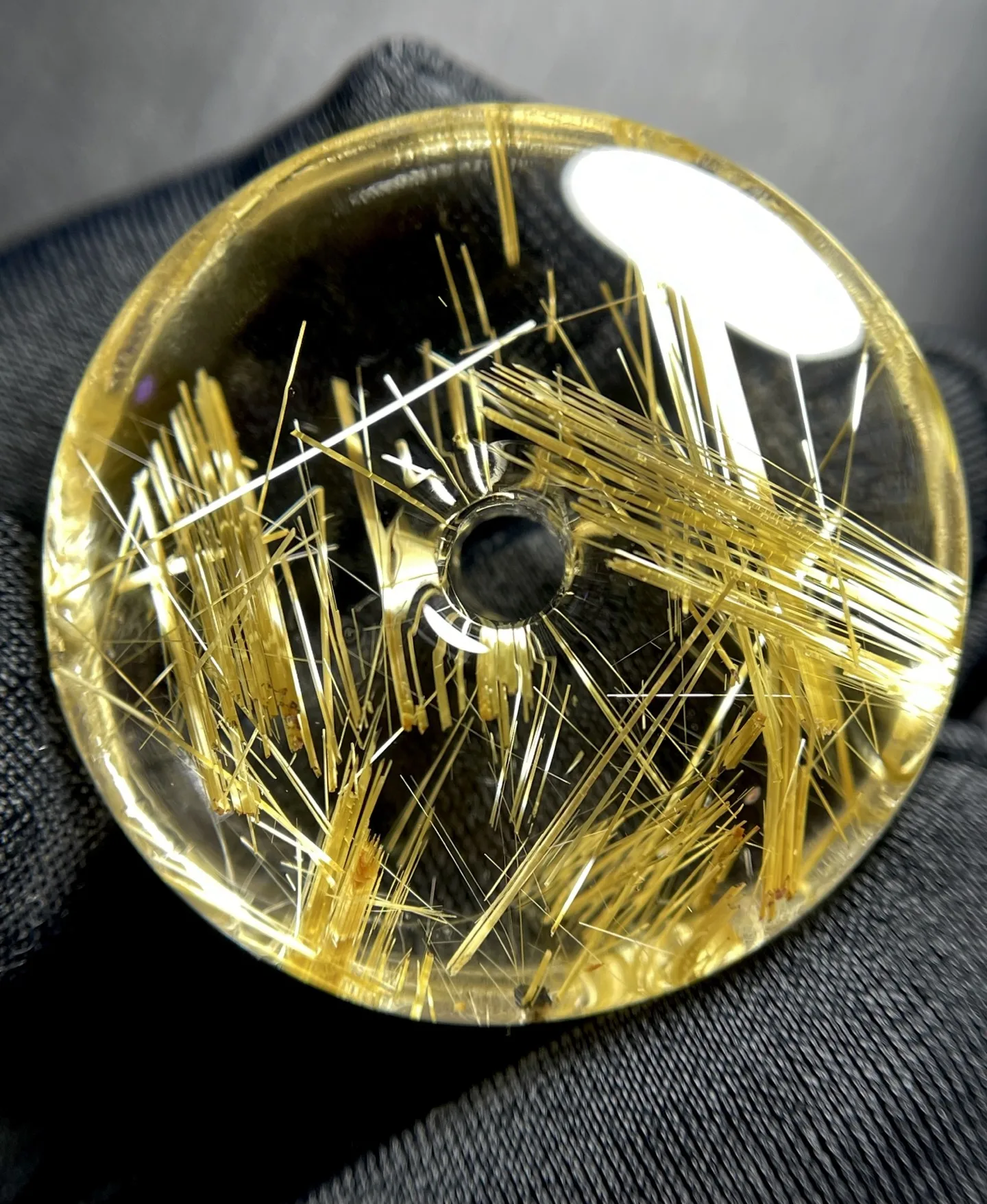 Natural Gold Rutilated Quartz Round Dout Peace Buckle Pendant For Women Men Healing Crystal Wealth Gemstone 29mm Beads AAAA