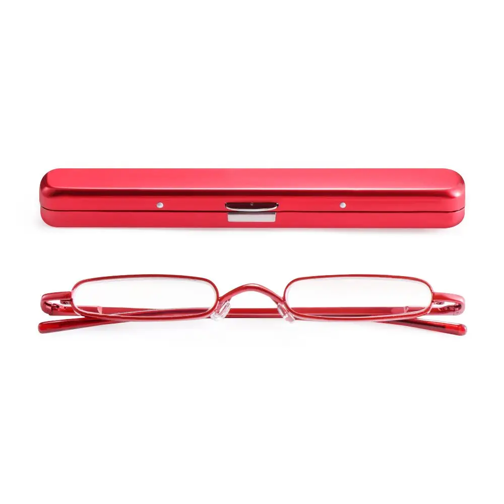 Glasses Spring Hinge Metal Frame Readers Eyeglasses with Portable Pen Clip Case Mini Reading Glasses Blue Light Blocking