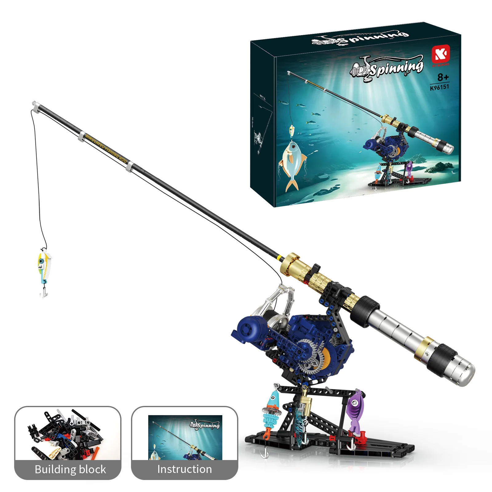 MOC 479PCS Creative Spinning Wheel Fishing Rod Simulation Building Block Model DIY Assembly Children's Puzzle Toy Gift