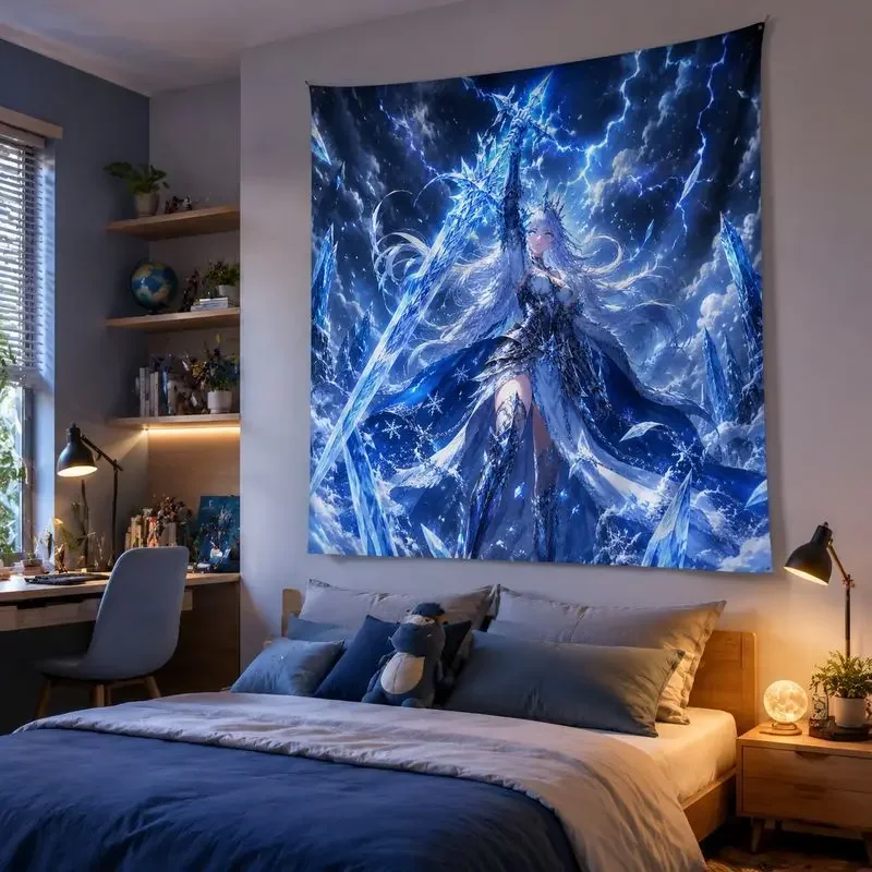 VIKAMA Ice Wing Anime Girl Blacklight Tapestry, Neon Wall Hanging, Cool Fantasy Wall Decor Blanket for Bedroom Gaming Dorm