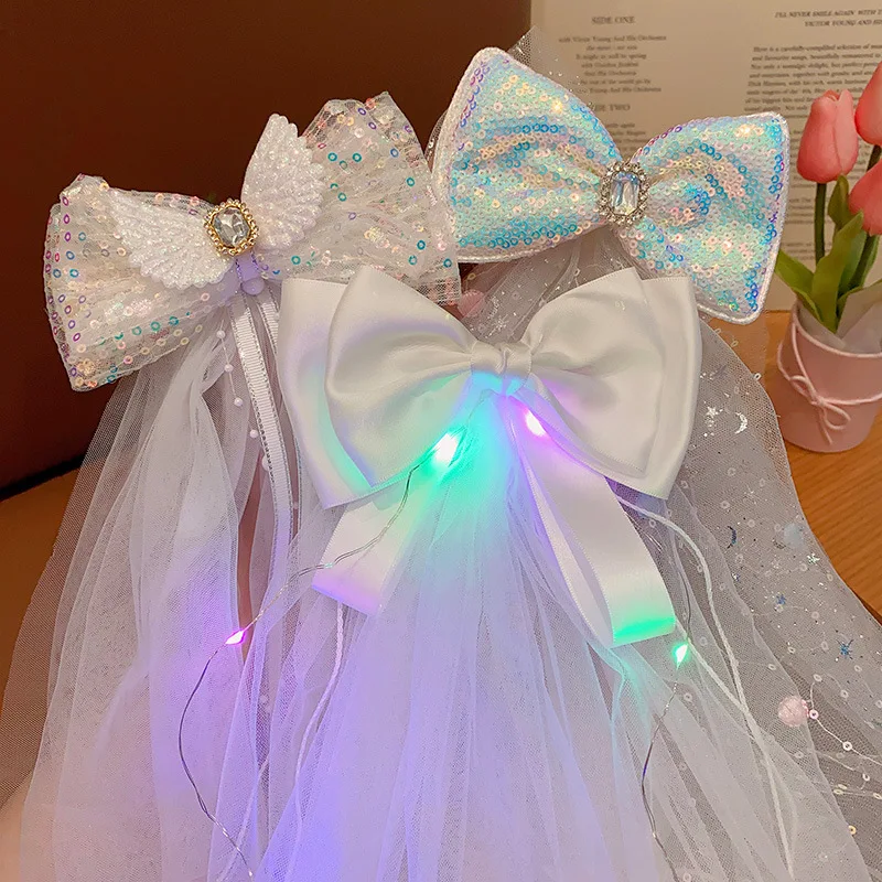 Children Hair Clip Birthday Party Bow Headdress Princess Crown Mesh Top Hairpins Headdress Flower Girl Hair Accessoires