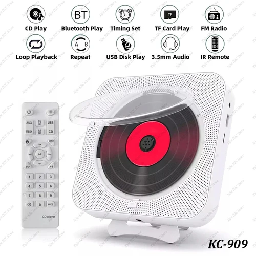 Reproductor de CD portátil Altavoz Bluetooth Reproductores de CD estéreo Pantalla LED Reproductor de música CD montable en la pared con control remoto IR Radio FM