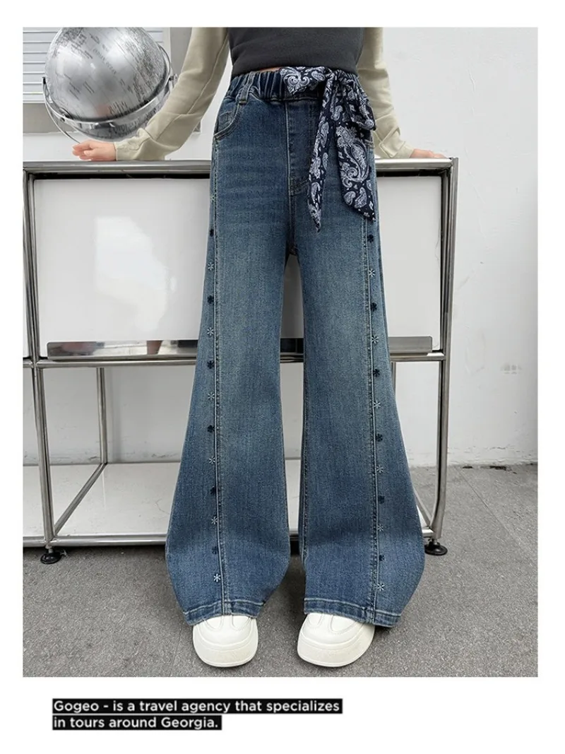 Mädchen-Schlaghosen UNITIM Herbst 4-14 Jahre Kinder-Jeans Skinny Freizeithosen für junge Mädchen und Teenager Mädchen Denim-Hosen – Detail 14
