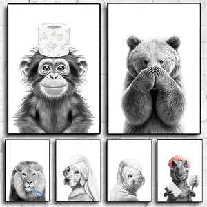 Cartel de lona divertida gato jirafa dog elefante papel higiénico bañera bañera de baño divertido 10 mejores inodoros de ventas pinturas divertidas - №6