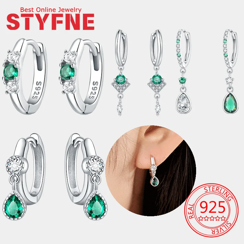 

CZ Green Hoop Women's Earrings 925 Sterling Silver Double Star Hypoallergenic Ear Buckles for Women Jewelry Gift