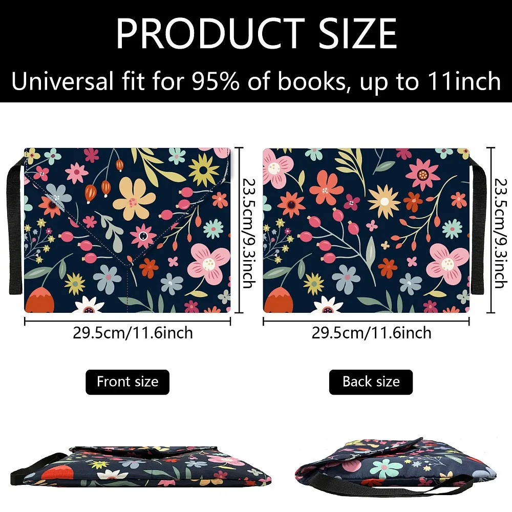 Polyester Book Cover Notebook Wraps with Hook and Loop Rectangle Flower 400~420x285~305mm