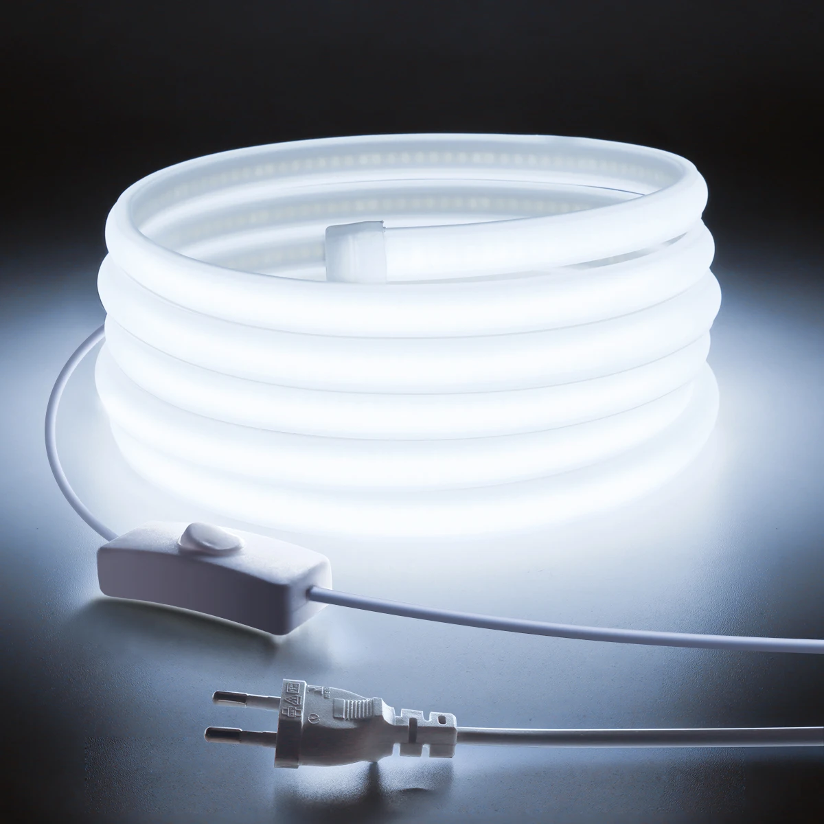 220V Cob LED Strip Light Super Bright waterproof With EU Power Supply Switch 288 LEDS/m Natural light/White light/Warm light