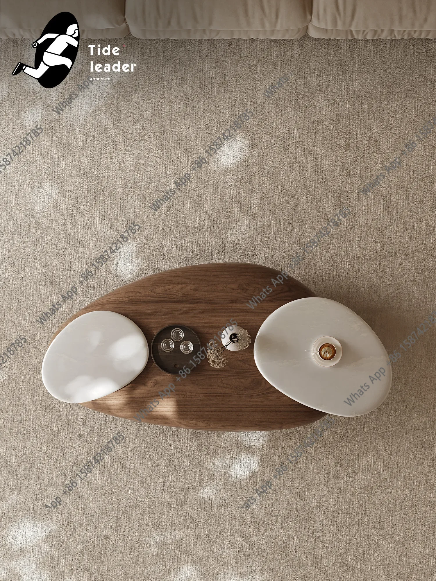

HHxMedieval Walnut Special-shaped Coffee Table Living Room 2025 New Light Luxury High-end Marble