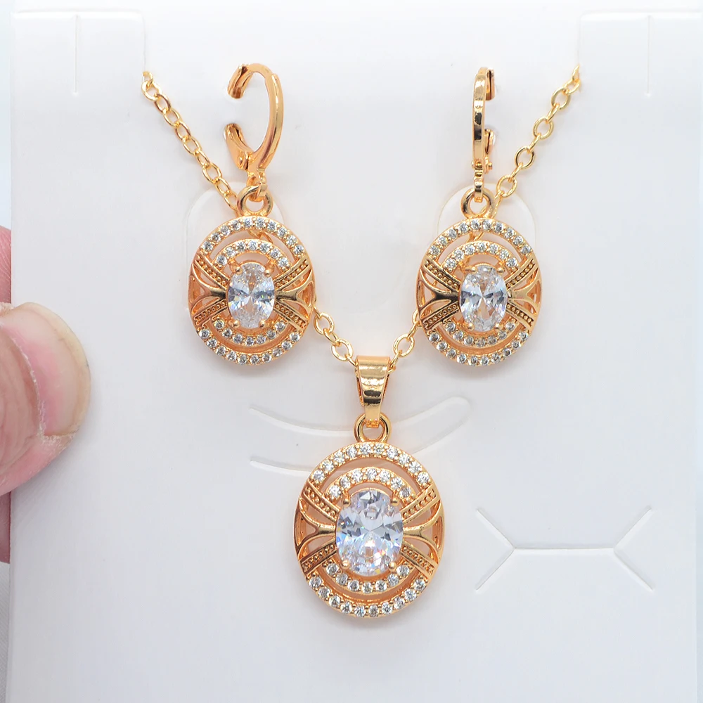 Fashion Gold Color Women Red Cubic Zirconia Oval Design Wedding Jewelry Set image 3